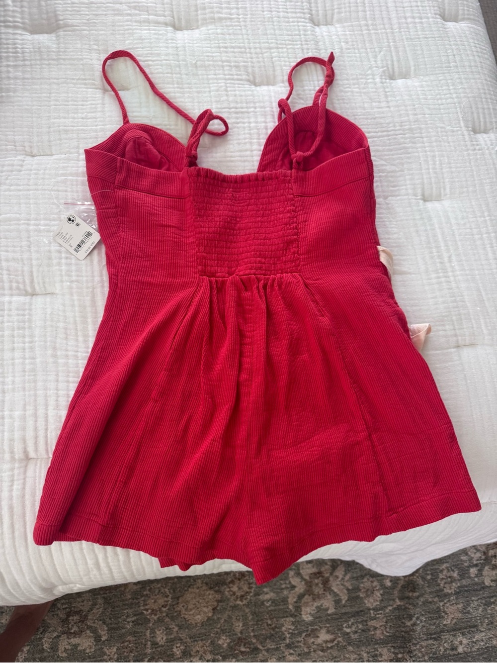 Free People Red Ribbed Smocked Romper